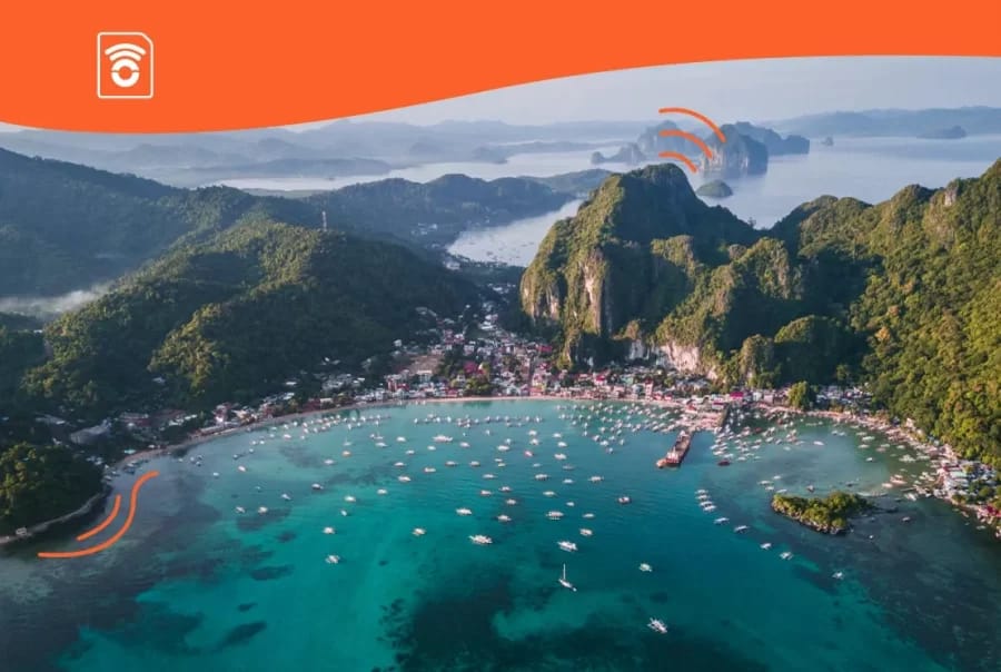 eSIM para Filipinas con internet de alta velocidad. Vista aérea de El Nido, Palawan.